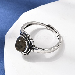 天然宝石の指輪  オーバル  真鍮製リング  アンティークシルバー  13mm  内径：17~18mm&nbsp;RJEW-A084-08AS