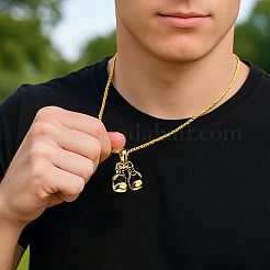 2Pcs 2 Colors Stainless Steel Boxing Glove Pendant Box Chain Necklaces for Men&nbsp;NJEW-HY0001-09B