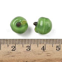 手作りの陶器ビーズ  りんご  光沢釉の磁器  グリーン  12.5~13x11.5~12x11.5mm  穴：2mm&nbsp;PORC-I030-05B