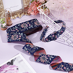 10ヤードのエスニックスタイルの刺繍ポリエステルリボン  花と葉の模様  スチールブルー  2インチ（50mm）&nbsp;OCOR-WH0067-77B
