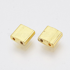 電気めっきガラスシードビーズ  2穴  正方形  黄金メッキ  5x4.5~5.5x2~2.5mm  穴：0.5~0.8mm&nbsp;X-SEED-S023-20C-06