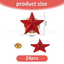 スター合金ピンブローチ  鉄製のラペルピンバック付き  ゴールドカラー  15x16mm  24個/セット&nbsp;AJEW-FH0006-07B-G