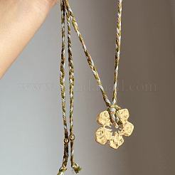 Alloy Textured Flower Pendant Adjustable Cotton Cord Long Necklaces for Women&nbsp;WGADEA5-01