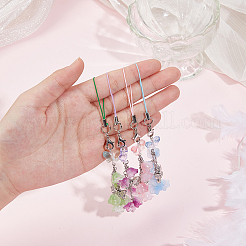 スズラン ABS プラスチック パール & アクリル 携帯ストラップ 4 個  合金の雲のチャーム付き  ミックスカラー  14cm  4個/セット&nbsp;HJEW-DR00049
