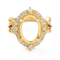 Rack Plating Oval Brass Micro Pave Cubic Zirconia Adjustable Ring Components&nbsp;KK-Q819-12G