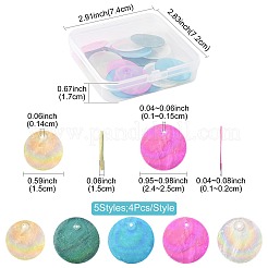 20個 5スタイル 天然カピスシェルペンダント  染め  フラットラウンド型/円盤型チャーム  ミックスカラー  15~25x1~2mm  穴：1~1.5mm  4個/スタイル&nbsp;SSHEL-FS0001-07