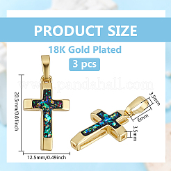 真鍮と合成オパールペンダント3個  クロスチャーム  18KGP本金メッキ  濃い緑  20.5x12.5x3.5mm  穴：6x3.5mm&nbsp;KK-BC0015-77A
