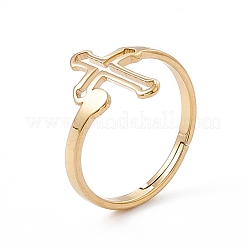 Ion Plating(IP) 201 Stainless Steel Hollow Out Cross Adjustable Ring for Women&nbsp;RJEW-K238-06G