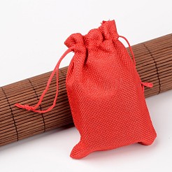 ポリエステル模造黄麻布包装袋巾着袋  レッド  13.5x9.5cm&nbsp;X-ABAG-R004-14x10cm-01