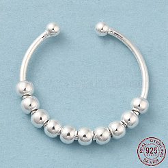 スターリングシルバーのオープンカフリング 925 個  不安を和らげる回転ビーズリング  銀  usサイズ9 1/2(19.3mm)&nbsp;RJEW-P091-01C-S