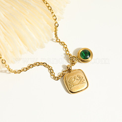 Stainless Steel Pace Green Cubic Zirconia Birthstone Zodiac Gemini Pendant Necklaces for Women&nbsp;ZA6688-1