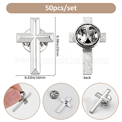 宗教用クロス合金ラペルピンバック50個  プラチナ  25x16mm&nbsp;JEWB-FH0002-50P