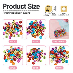 250色の不透明混合色アクリルビーズ5個  ブラックレターの立方体  ミックスカラー  6x6x6mm  穴：3.5mm  50個/カラー&nbsp;MACR-TA0002-34