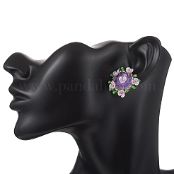 花の手作りガラスシードビーズスタッドピアス  アクリルビーズキャップ付き  プラチナ  スミレ  27.5x26mm&nbsp;EJEW-MZ00656-03