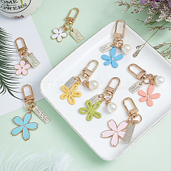 合金と樹脂のエナメルペンダントキーホルダー8個、8スタイル  合金のキーの留め金付き  花と矩形  ミックスカラー  5.9~7.1cm  1個/スタイル&nbsp;KEYC-OC0001-11