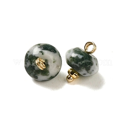 Natural Tree Agate Rondelle Charms with Rack Plating Brass Loops&nbsp;G-G110-05B-12