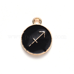 合金エナメルチャーム  星座とフラットラウンド  ライトゴールド  ブラック  射手座  15x12x2mm  穴：1.5mm  50個/箱&nbsp;ENAM-SZ0001-27C-F