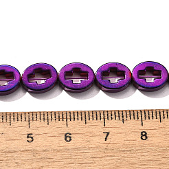 電気めっき合成非磁性ヘマタイト ビーズ 連売り  クロスとオーバル  パープルメッキ  10x8x3mm  穴：0.9mm  約40個/連  15.75''（40センチメートル）&nbsp;G-L613-Z01-02C