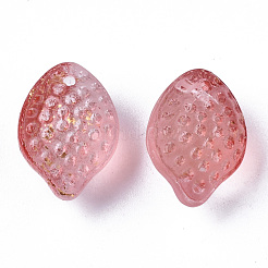 透明スプレー塗装ガラスチャーム  金色の箔付き  テクスチャ  レモン  レッド  14x10x9mm  穴：1mm&nbsp;GLAA-R215-02-B02