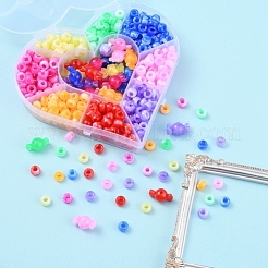 アクリルヨーロピアンビーズ  天然石風  大穴ビーズ  バレル＆ハート  ミックスカラー  9x6mm  穴：4mm&nbsp;MACR-YW0001-73