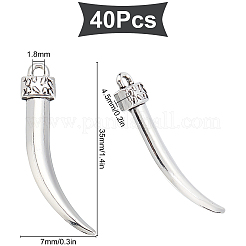 チベット風アロイペンダント40個  牙  アンティークシルバー  35x7x4.5mm  穴：1.8mm  40個/箱&nbsp;TIBEP-SC0002-03