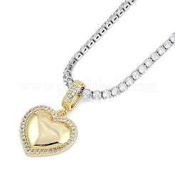 Brass Clear Cubic Zirconia Heart Pendant Strass Chain Necklaces for Women&nbsp;NJEW-U015-10GP-02
