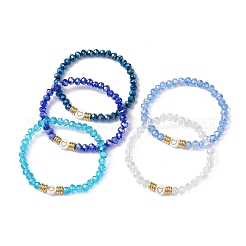 5Pcs Glass & Brass & Acrylic Beaded Stretch Bracelets Set&nbsp;BJEW-JB09677-01