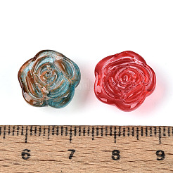 ベーキングペイント透明ガラスビーズ  花バラ  ミックスカラー  14x14.5x7mm  穴：1.3~1.4mm&nbsp;DGLA-T004-40B-M