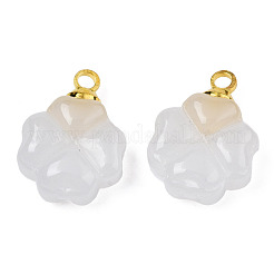 ガラスチャーム  金色の真鍮ループ付き  クローバー  乳白色  14.5x10.5x4.5mm  穴：1.6mm＆1mm&nbsp;GLAA-N036-02B