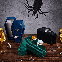 ハロウィーンのテーマの棺の形をしたベルベットの指輪ボックス  リング収納ボックス内部にスポンジが付いています  ミディアムシーグリーン  9.2x5.6x4.6cm&nbsp;VBOX-WH0015-01B