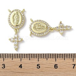 ラックメッキ真鍮製キュービックジルコニアチャーム  鉛フリー＆カドミウムフリー  クロスとオーバル  18KGP本金メッキ  25x10x2.5mm  穴：1mm&nbsp;KK-M272-10G