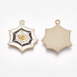 合金ペンダント  カドミウムフリー＆鉛フリー  エナメル  クモの巣  ライトゴールド  ホワイト  27x23x3mm  穴：1mm&nbsp;ENAM-S115-088