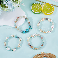 4Pcs 4 Style Dyed Synthetic Turquoise Turtle and Starfish Beaded Bracelets Sets&nbsp;BJEW-SC0001-52