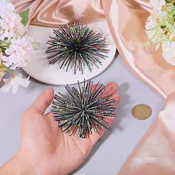 布製&ラインストーン製靴バックルクリップ2個  取り外し可能な靴の装飾  花  ジェットab  75x75x43mm&nbsp;FIND-FG0003-96B