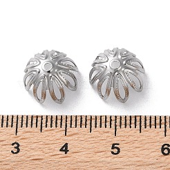 変色しない304ステンレススチールビーズキャップ  8  - 花びらの花  ステンレス鋼色  11x7.5mm  穴：1.2mm&nbsp;STAS-Z062-02P