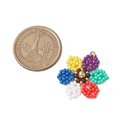 シードビーズ ビーズチャーム  304ステンレススチール製丸カン付き  花のペンダント  カラフル  28.5x24.5x5.5mm  穴：3.5mm&nbsp;PALLOY-MZ00337