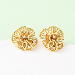 Flower Brass Micro Pave Clear Cubic Zirconia Stud Earrings&nbsp;EJEW-D346-01G