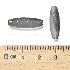 艶消しガラスビーズ  ライス  金箔  グレー  21.5x6.5mm  穴：1.4mm  約915個/1000g&nbsp;FGLA-L001-001G