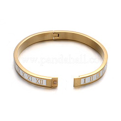 イオンプレーティング（IP）ローマ数字デザイン304ステンレススチールエナメルバングル  ゴールドカラー  50x59mm&nbsp;BJEW-L552-11D-6mm