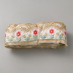 ヴィンテージジャカードポリエステルレースリボン  花  刺繍入りの織りリボン  スパンコール  古いレース  2-3/8インチ（60mm）  約15.00ヤード（13.72m）/ロール&nbsp;SRIB-WH20020-113A