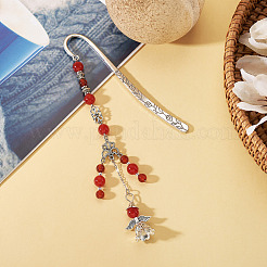Natural Malaysia Jade Round Beads & Alloy Angel Bookmarks&nbsp;AJEW-TA00052