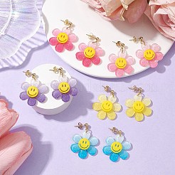 Sunflower with Smiling Acrylic Dangle Stud Earrings&nbsp;EJEW-JE05608