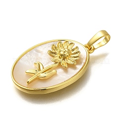 真鍮パヴェシェル誕生花ペンダント  楕円形のチャーム  18KGP本金メッキ  花  25x16x4~5mm  穴：4x6.5mm&nbsp;FIND-I040-04K