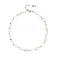 2Pcs 2 Styles Natural White Shell & Brass Moon Star Beaded Necklaces&nbsp;NJEW-JN05854