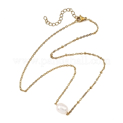 Natural Pearl Rice Pendant 304 Stainless Steel Satellite Chain Necklaces for Women&nbsp;NJEW-JN06149-01