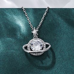 Brass Micro Pave Cubic Zirconia Star Pendant Necklaces for Women&nbsp;NJEW-S447-01P