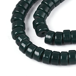 オペークソリッドカラーガラスビーズ連売り  フラットラウンド  濃い緑  6~6.5x3~3.5mm  穴：0.8mm  約114~116個/連  14.76~14.96インチ（37.5~38cm）&nbsp;LS-GLAA-N026-3x6mm-10