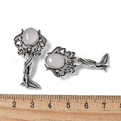 天使の真鍮天然ローズクォーツペンダント  丸カン付き  アンティークシルバー  38x19.5x7.5~9.5mm  穴：2x6.5mm&nbsp;KK-D361-02AS-19