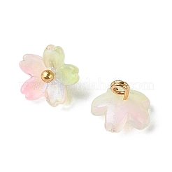合金アクリルパーツ  花のチャーム  ゴールドカラー  緑黄  10.5x8mm  穴：2mm&nbsp;TACR-P016-01G-16