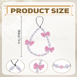 アクリル＆プラスチック携帯ストラップ1個  蝶結び  ピンク  188mm&nbsp;AJEW-LP0004-65